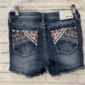 Grace in LA Dark Blue Distressed Denim Jean Shorts with Embroidered Back Pockets
